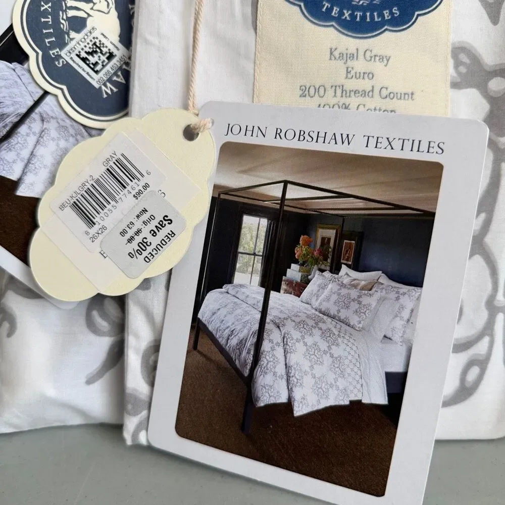 John Robshaw Kajal Gray Queen Duvet 2 Std Sham 1 Euro Sham NWT $615 Retail